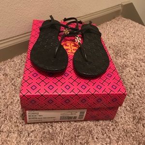 New Tory Burch Black Marion Quilted Sandal Sz 7